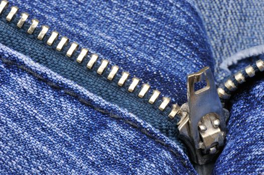 Close-up picture of denim trousers with an open zipper