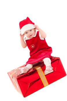 Little christmas baby-girl isolated on white