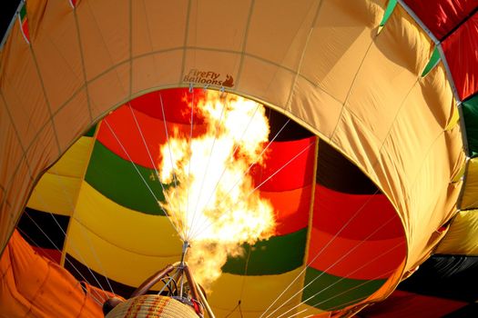 Hot flames from a burner used to heat up the air in a balloon