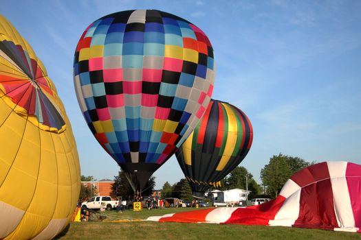 Hot air balloons getting ready to take off