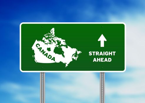 High resolution graphic of a green canada highway sign on Cloud Background. 