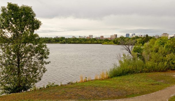 Wascana lake with Downtown Regina in the background.