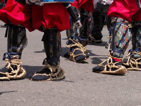 Traditional Japanese infantry straws footwear-Japanese street festival detail.          