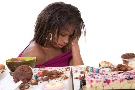 Pretty black woman having clearly eaten too much