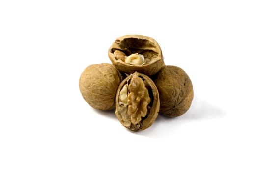 open nut and nuts,isolated on a white background