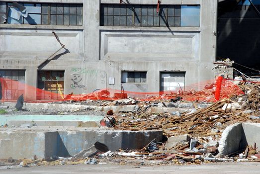 Part of an old factory in the process of being demolished.