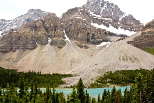 Ice formations on one of the mountains of the Canadian segment of the North American Rocky Mountains range