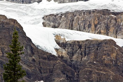 Ice formations on one of the mountains of the Canadian segment of the North American Rocky Mountains range