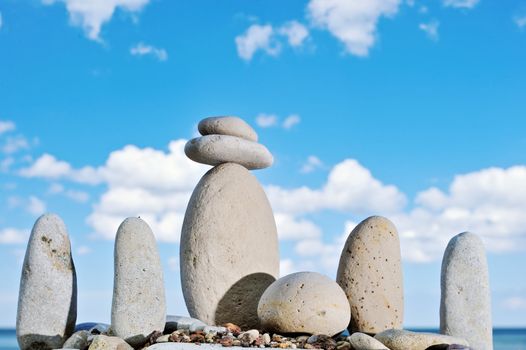 Combination of long white pebble on the seacoast