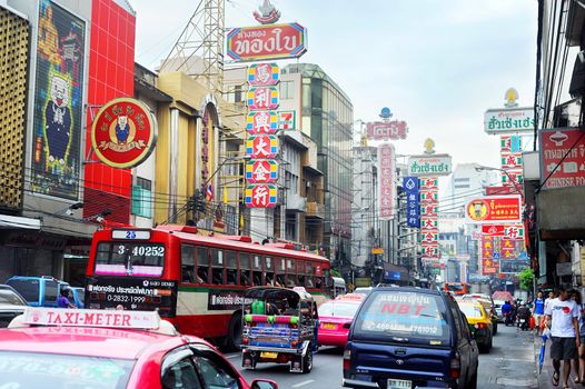 Bangkok, Thailand - March 26, 2011:  Bangkok�s Chinatown is a popular tourist attraction and a food haven for new generation gourmands during rush hour.