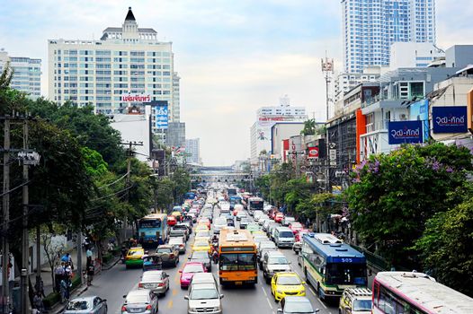 Bangkok, Thailand - March 26, 2011: Traffic jam in Bangkok. Bangkok had one of the worst traffic problems in the world with unbelievable traffic jams.