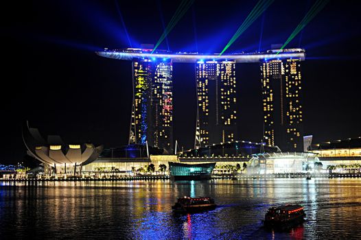 The new Marina Bay Sands resort at night. Singapore