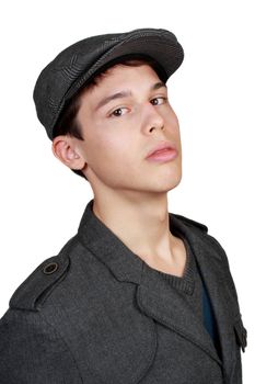 portrait of caucasian young guy, white background