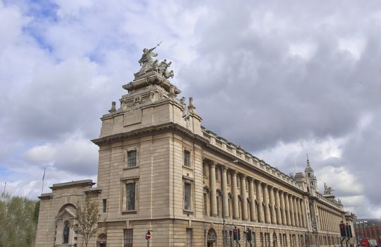  a View of the Victorian Guildhall showing Heroic Statues on top of the Building