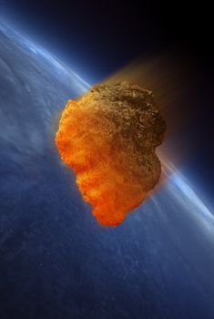 Meteor heating up as it fall into the Earth's atmosphere. The heat is caused by friction.