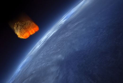 Meteor heating up as it fall into the Earth's atmosphere. The heat is caused by friction.