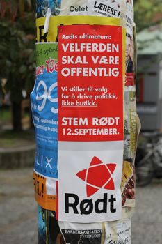 A Red Party (Rødt) poster during the norwegian election campaign 2011.