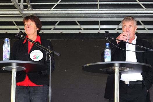 Marianne Borgen from the Socialist left party (Sosialistisk Venstreparti) and Rune Gerhardsen from the Labour Party (Arbeiderpartiet) during the norwegian election campaign 2011. Both running for mayor of Oslo.