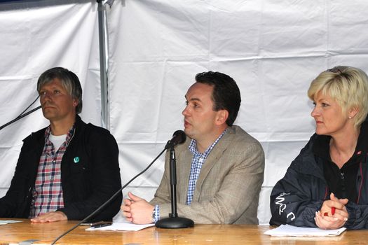 Ola Elvestuen from the Liberal Party (Venstre), Stian Berger Røssland from the Conservative Party (Høyre) and Christel Gundelach from the Progress Party (Fremskrittspartiet) during the norwegian election campaign 2011.