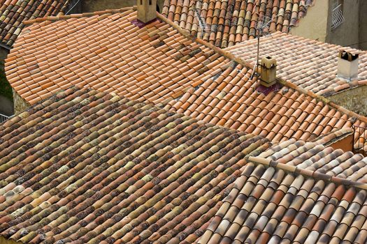 Old roofs in Aiguines, Var Departement, Provence, France 