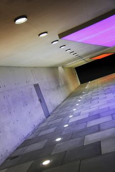 colored corridor with lights in the floor