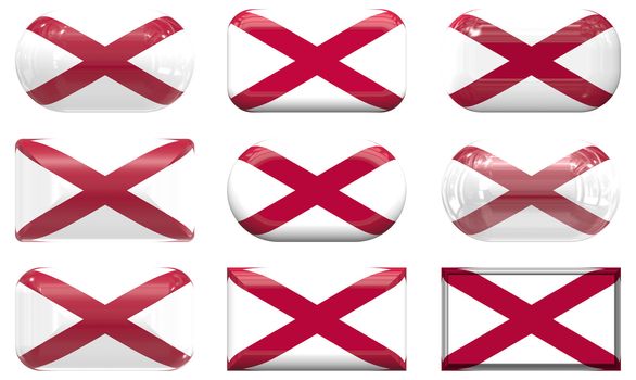nine glass buttons of the Flag of alabama