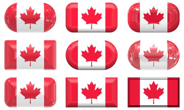 nine glass buttons of the Flag of canada