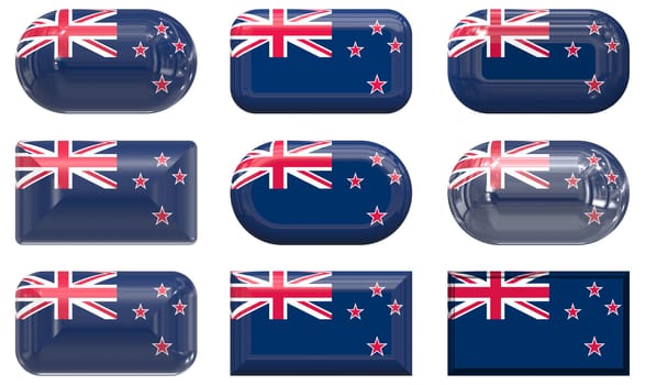 nine glass buttons of the  Flag of New Zealand