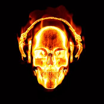 great image of flaming skull wearing headphones