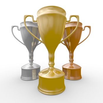 cups of winner on white background. Isolated 3D image