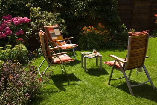 Furniture to relax in the garden on summer day