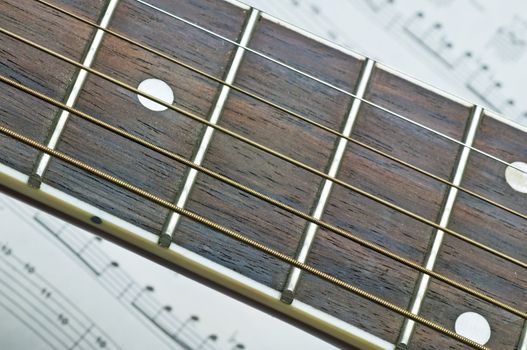 closeup guitar fretboard