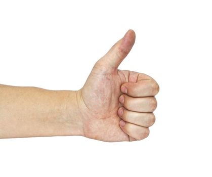 men's hand make thumbs up isolated over white 