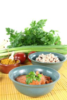 Indian red Curry with wild rice, chilli and bamboo shoots