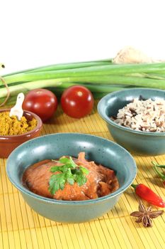 Indian red Curry with wild rice, chilli and bamboo shoots