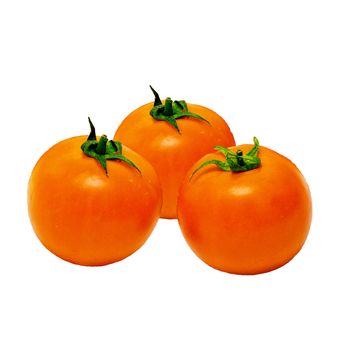 Three tomatoes isolated over a white background.

