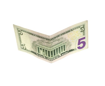 American five dollar banknote isolated over white 