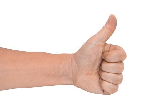 men's hand make thumbs up isolated over white 