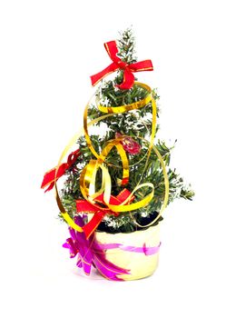 Decorated christmas fir tree isolated on white 