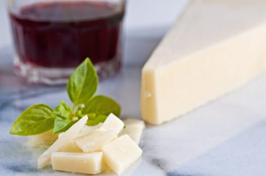 parmesan cheese with basil and red wine