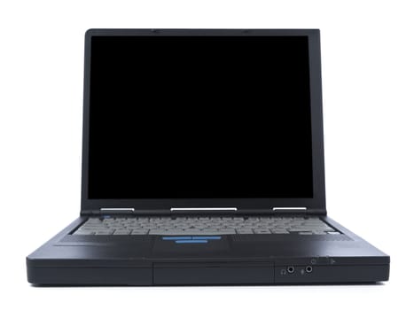 A black laptop isolated over white background.