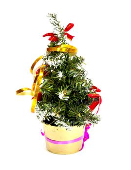 Decorated christmas fir tree isolated on white 