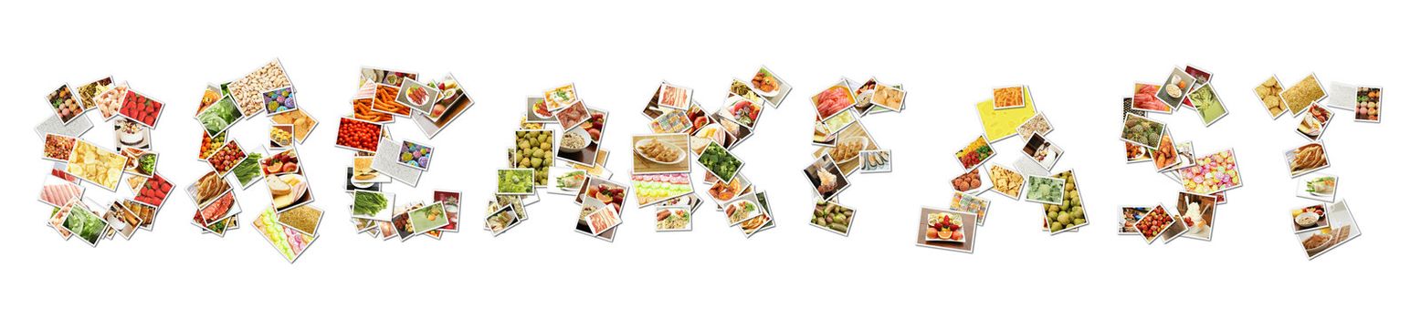 Healthy Breakfast Food Collage Concept as Text