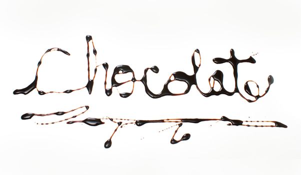 The word chocolate spelled with chocolate syrup.