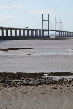 View of the second Severn Bridge looking eastwards over the river towards Wales