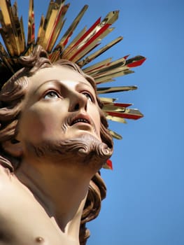 A detail of the statue of 'The Risen Christ' which was taken during the Easter procession in Zejtun, Malta.