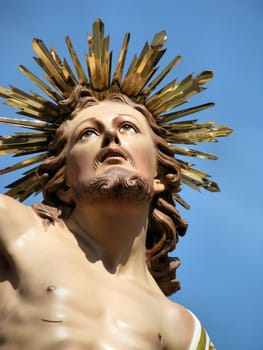 A detail of the statue of 'The Risen Christ' which was taken during the Easter procession in Zejtun, Malta.