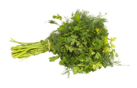 dill and parsley isolated on a white background 