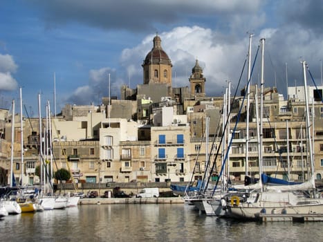 A scenic view of the city of Vittoriosa as seen from Senglea, Malta.