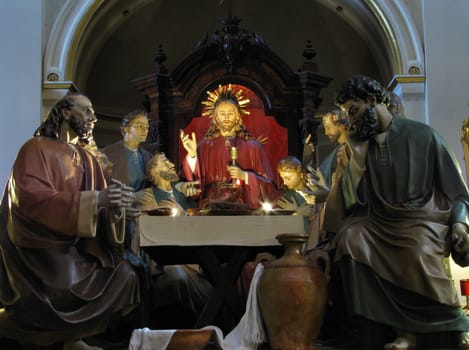 A group of statues portraying The Last Supper of Christ in Qormi, Malta.
